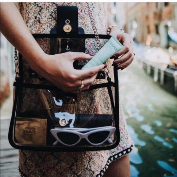 Zara Clear Vinyl Crossbody Bag with Leather Trim - Picture 2 of 7